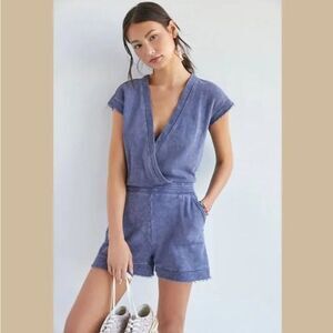 Anthropologie Daily Practice Romper Shorts 100% Cotton Faux Wrap Top. NWT